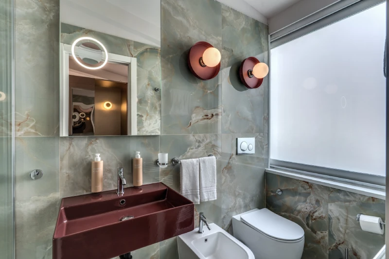 Superior bathroom with window, designer sink and modern fittings near Palazzo Barberini in central Rome - Barberini 16, BZAR hotels in Rome